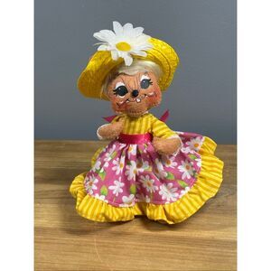 Annalee 6” Spring Garden Mouse w/straw hat pink yellow flower dress 2010